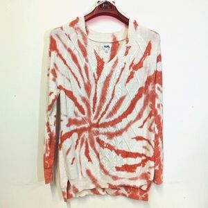 Wonderly Tie Dye V Neck Cable Knit Sweater Cotton Blend Summer L